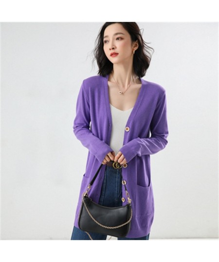 2021Lady wool Sweater Fashion medium long Cashmere Cardigan Women loose sweater for female outerwear coat with pockets H036 $...