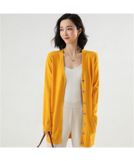 2021Lady wool Sweater Fashion medium long Cashmere Cardigan Women loose sweater for female outerwear coat with pockets H036 $...