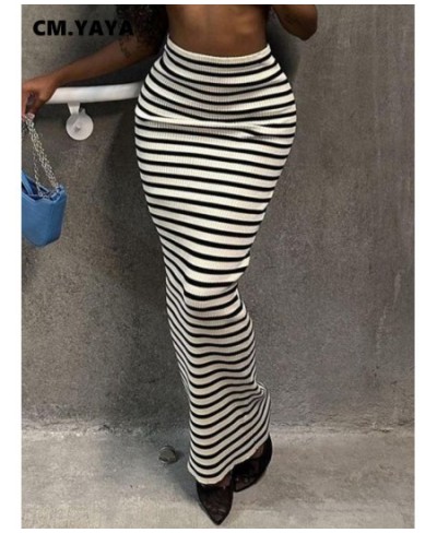 Women Fashion White Black Striped Bodycon Midi Maxi Long Skirt 2023 Streetwear INS Summer Classic Pencil Skirts $32.54 - Skirts