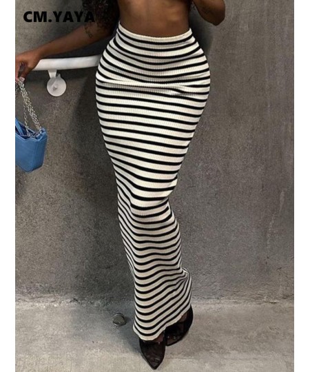 Women Fashion White Black Striped Bodycon Midi Maxi Long Skirt 2023 Streetwear INS Summer Classic Pencil Skirts $32.54 - Skirts