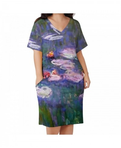 Water Lily Dress V Neck Claude Monet 1916 Street Wear Dresses Holiday Vintage Casual Dress Ladies Graphic Plus Size Vestido $...