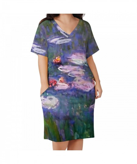 Water Lily Dress V Neck Claude Monet 1916 Street Wear Dresses Holiday Vintage Casual Dress Ladies Graphic Plus Size Vestido $...