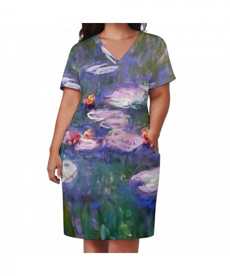 Water Lily Dress V Neck Claude Monet 1916 Street Wear Dresses Holiday Vintage Casual Dress Ladies Graphic Plus Size Vestido $...