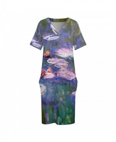 Water Lily Dress V Neck Claude Monet 1916 Street Wear Dresses Holiday Vintage Casual Dress Ladies Graphic Plus Size Vestido $...