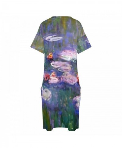 Water Lily Dress V Neck Claude Monet 1916 Street Wear Dresses Holiday Vintage Casual Dress Ladies Graphic Plus Size Vestido $...