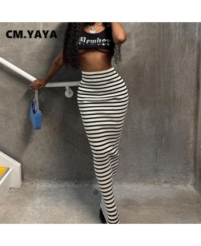 Women Fashion White Black Striped Bodycon Midi Maxi Long Skirt 2023 Streetwear INS Summer Classic Pencil Skirts $32.54 - Skirts