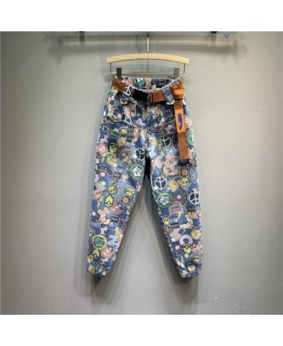 Summer Personalized Cartoon Pattern Ladies Denim Harem Pants Korean Women New High Waist Loose Fashion Comfortable Casual Jea...