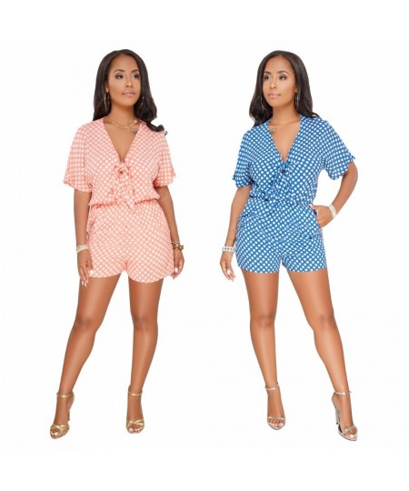 Dot Beach playsuit plus size Bow romper women jumpsuit short $44.48 - Rompers