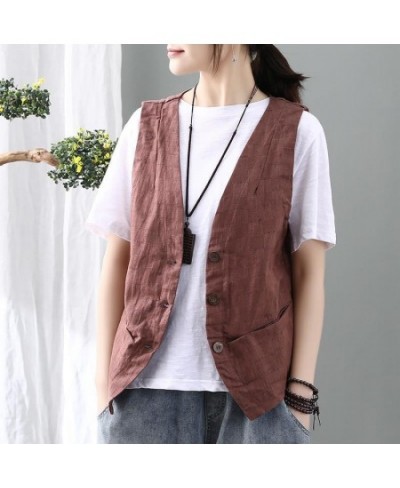 Vests Women Minimalist Elegant Retro Summer Chic Fashion All-match Womens Sleeveless Vest Leisure Single Breasted Ladies $25....