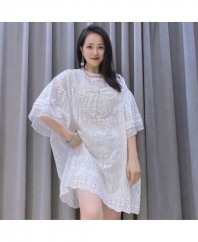 Elegant White Beading Half Sleeve Dress Big Size TShirt Dress O-Neck Pregant Summer Dresses $63.73 - Dresses