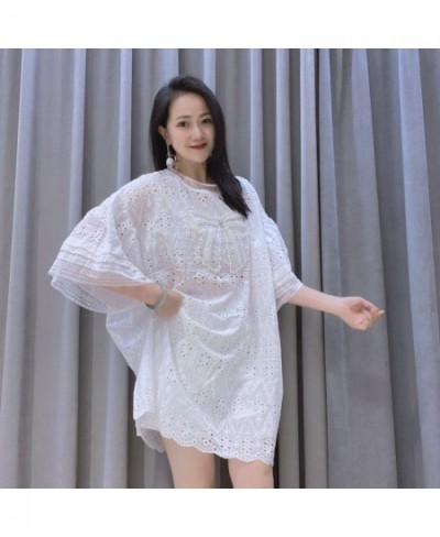 Elegant White Beading Half Sleeve Dress Big Size TShirt Dress O-Neck Pregant Summer Dresses $63.73 - Dresses