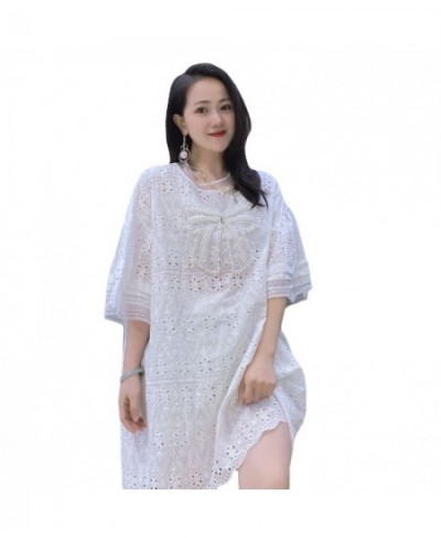 Elegant White Beading Half Sleeve Dress Big Size TShirt Dress O-Neck Pregant Summer Dresses $63.73 - Dresses