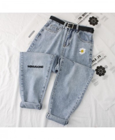 Daisy Embroidery Denim Jean Women High Waist Soild Jeans Denim Harem Trousers Mujer Vintage Casual Jeans Straight Women Pant ...