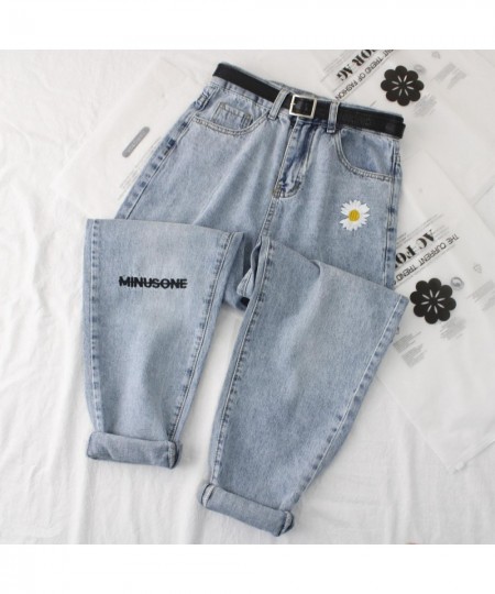 Daisy Embroidery Denim Jean Women High Waist Soild Jeans Denim Harem Trousers Mujer Vintage Casual Jeans Straight Women Pant ...