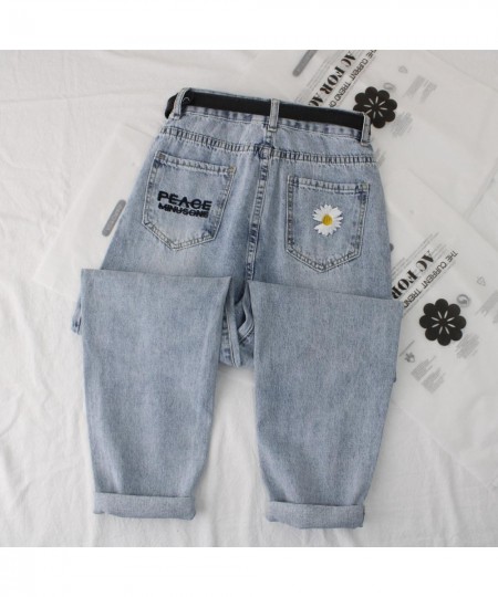 Daisy Embroidery Denim Jean Women High Waist Soild Jeans Denim Harem Trousers Mujer Vintage Casual Jeans Straight Women Pant ...