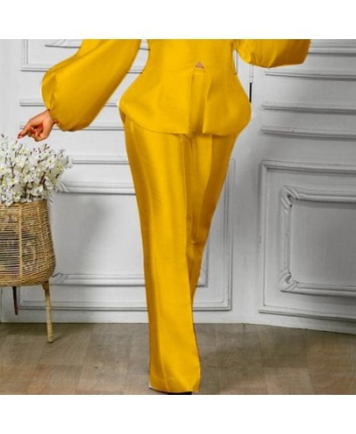 Shiny Pants for Women High Waist Wide Leg Trousers with Elastic Yellow Spring Autumn Elegant Fashion Casual Office Business $...