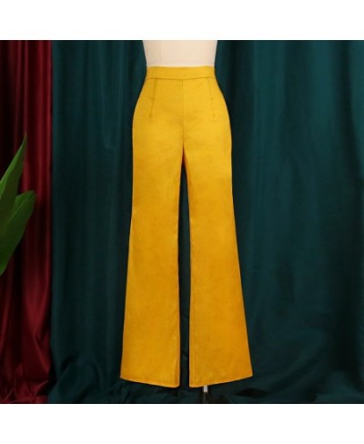 Shiny Pants for Women High Waist Wide Leg Trousers with Elastic Yellow Spring Autumn Elegant Fashion Casual Office Business $...