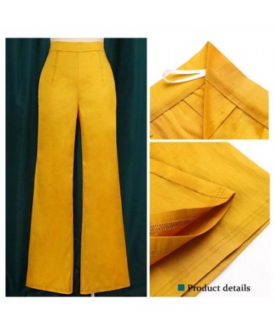 Shiny Pants for Women High Waist Wide Leg Trousers with Elastic Yellow Spring Autumn Elegant Fashion Casual Office Business $...