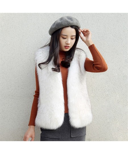 New Short Fur Vest Winter Women Faux Fox Fur Vest Furry Slim Women's Fake Fur Vest Female Winter Coat Plus Size Faux Fur WZ06...