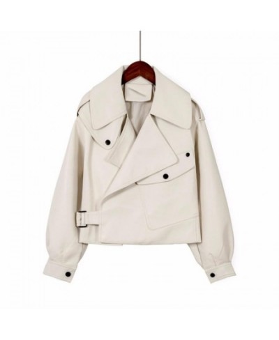 Yitimokys Women Faux Leather Jacket Pu Motorcycle Biker Beige Leather Coat Fashion Turndown Collar Loose Streetwear $80.30 - ...