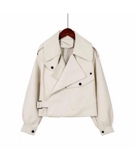 Yitimokys Women Faux Leather Jacket Pu Motorcycle Biker Beige Leather Coat Fashion Turndown Collar Loose Streetwear $80.30 - ...