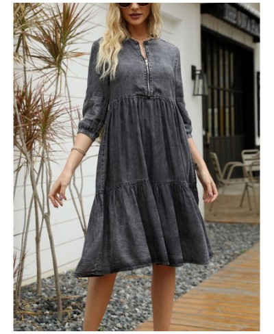 Women's Dress Spring Summer Imitation Denim Vintage Formal Dresses Female Fashion Casual Knee-Length O-Neck Clothes for Women...