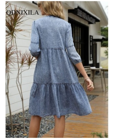 Women's Dress Spring Summer Imitation Denim Vintage Formal Dresses Female Fashion Casual Knee-Length O-Neck Clothes for Women...