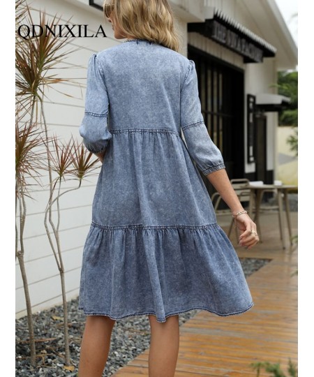 Women's Dress Spring Summer Imitation Denim Vintage Formal Dresses Female Fashion Casual Knee-Length O-Neck Clothes for Women...