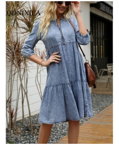 Women's Dress Spring Summer Imitation Denim Vintage Formal Dresses Female Fashion Casual Knee-Length O-Neck Clothes for Women...