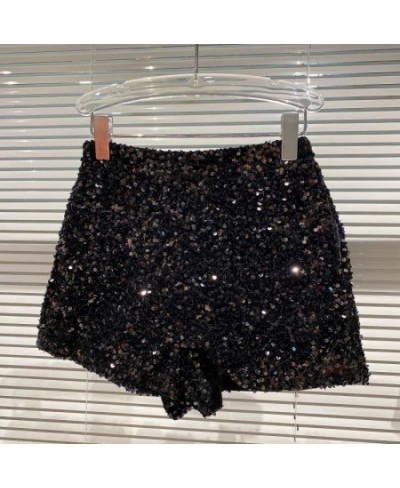 2022 Autumns Shiny Silver Sequins Shorts Women Streetwear GF676 $53.39 - Bottoms