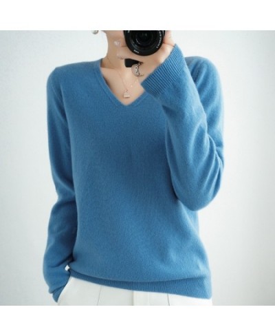 Women Sweater Spring Autumn V-neck Knitwear Long Sleeve Slim Warm Sweater Pullovers Lady Basic Jumpers Knitted Bottoming Shir...