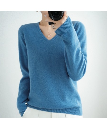 Women Sweater Spring Autumn V-neck Knitwear Long Sleeve Slim Warm Sweater Pullovers Lady Basic Jumpers Knitted Bottoming Shir...