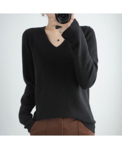 Women Sweater Spring Autumn V-neck Knitwear Long Sleeve Slim Warm Sweater Pullovers Lady Basic Jumpers Knitted Bottoming Shir...