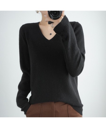 Women Sweater Spring Autumn V-neck Knitwear Long Sleeve Slim Warm Sweater Pullovers Lady Basic Jumpers Knitted Bottoming Shir...