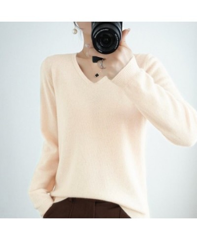 Women Sweater Spring Autumn V-neck Knitwear Long Sleeve Slim Warm Sweater Pullovers Lady Basic Jumpers Knitted Bottoming Shir...