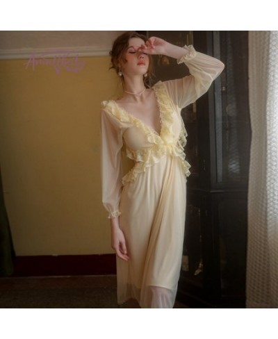 Vintage Nightgowns Princess Gauze Long Sleepwear Court Ruffles Night Dress Home Wear Sweet Mesh Backless Temptation Nightdres...