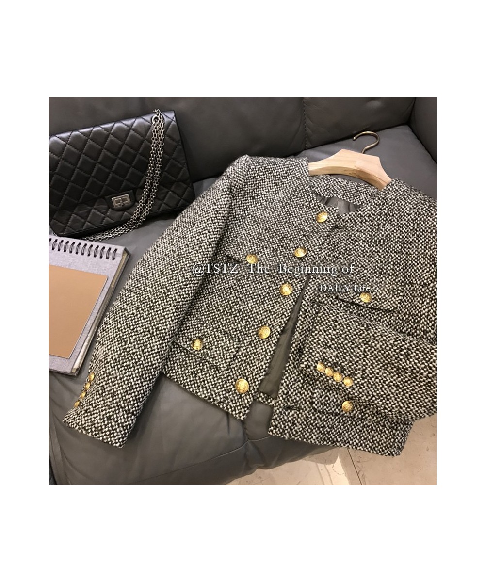 Winter New Fashion Korean Chic Vintage Tweed Woolen Jacket Coat Women Autumn Single Breasted Plaid Tassel Office Lady Outwear...