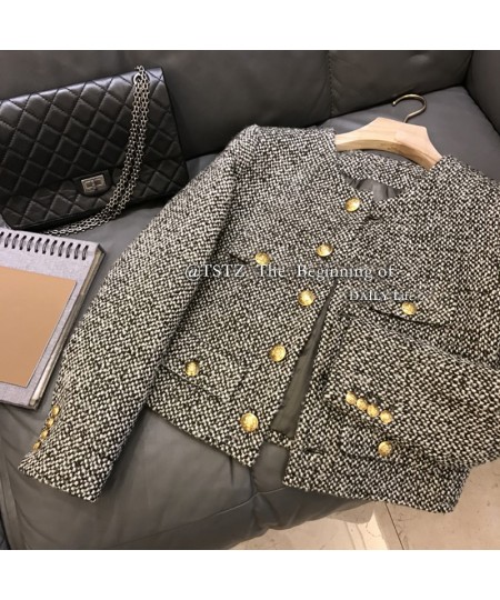 Winter New Fashion Korean Chic Vintage Tweed Woolen Jacket Coat Women Autumn Single Breasted Plaid Tassel Office Lady Outwear...