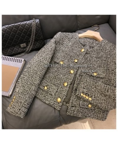 Winter New Fashion Korean Chic Vintage Tweed Woolen Jacket Coat Women Autumn Single Breasted Plaid Tassel Office Lady Outwear...