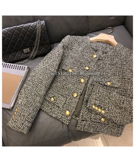 Winter New Fashion Korean Chic Vintage Tweed Woolen Jacket Coat Women Autumn Single Breasted Plaid Tassel Office Lady Outwear...