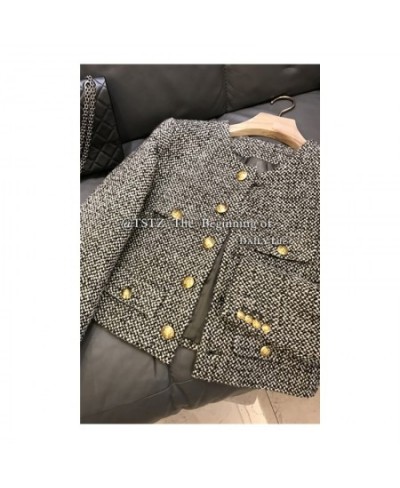 Winter New Fashion Korean Chic Vintage Tweed Woolen Jacket Coat Women Autumn Single Breasted Plaid Tassel Office Lady Outwear...