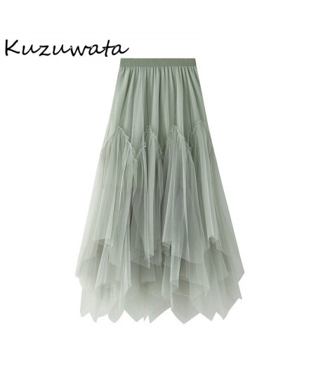 Kuzuwata Sweet Fresh Chic Mesh Patchwork Women Skirts Spring Autumn Mid Length A-line Jupe Fashion Irregular Pleated Skirt $3...