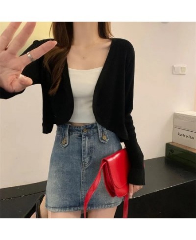 New Long Sleeve Knitted Cardigan Women's Overcoat Loose Shawl Short Shirt Overlay Small Top $36.08 - Tops & Tees