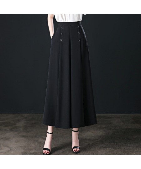 Spring Summer High Waist Elegant Fashion Wide Leg Skirt Pants Lady Loose All-match Solid Ankle Length Trousers Women's Clothi...