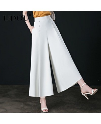 Spring Summer High Waist Elegant Fashion Wide Leg Skirt Pants Lady Loose All-match Solid Ankle Length Trousers Women's Clothi...