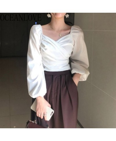 Velvet Sexy V Neck Women Blouses Solid Pleated Lantern Sleeve Blusas Mujer Short Office Lady 2023 Spring Shirts 13704 $38.78 ...