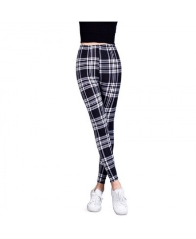 Women Grid Print Plaid Leggings Female Fitness Leggins Lady Slim Pencil Pants Push Up High Elastic Waist Sexy Trousers Red $2...