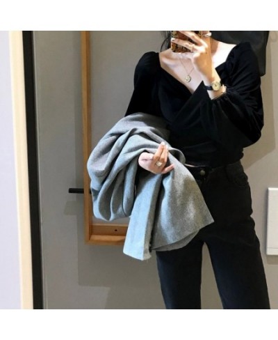 Velvet Sexy V Neck Women Blouses Solid Pleated Lantern Sleeve Blusas Mujer Short Office Lady 2023 Spring Shirts 13704 $38.78 ...