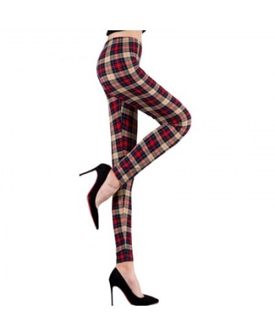 Women Grid Print Plaid Leggings Female Fitness Leggins Lady Slim Pencil Pants Push Up High Elastic Waist Sexy Trousers Red $2...