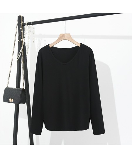 Plus Size Basic T-Shirt Women 2023 Spring Modal U-Neck Tees Long Sleeve Tops Oversized Curve Clothes $39.32 - Plus Size Clothes